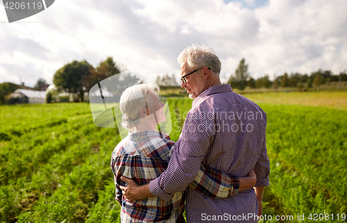 Image of happy senior couple at summer farm