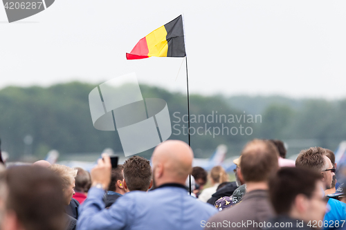 Image of LEEUWARDEN, THE NETHERLANDS - JUNE 11, 2016: Belgium flag waving