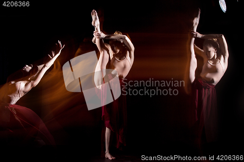 Image of The sensual and emotional dance of beautiful ballerina