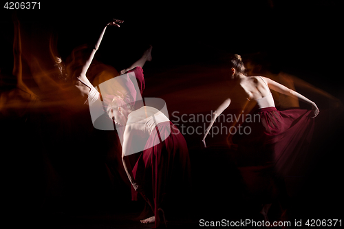 Image of The sensual and emotional dance of beautiful ballerina