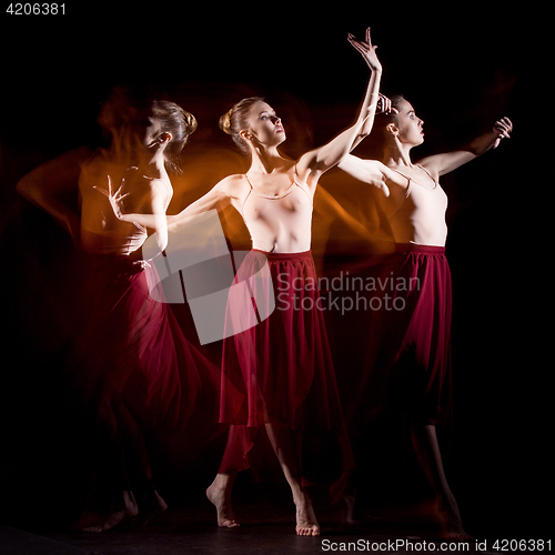 Image of The sensual and emotional dance of beautiful ballerina