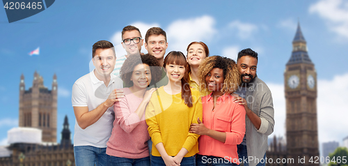 Image of international group of happy smiling people