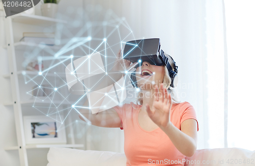 Image of woman in virtual reality headset or 3d glasses