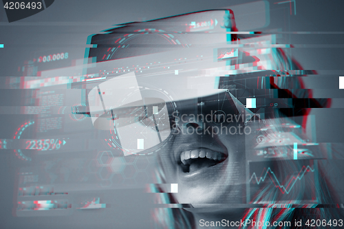 Image of close up of woman in virtual reality headset