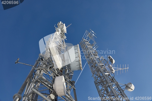 Image of Transmitter towers, blue sky