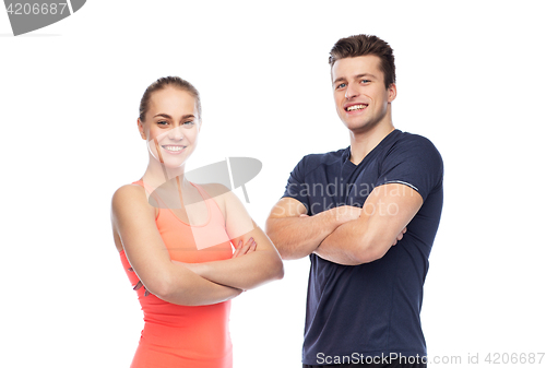 Image of happy sportive man and woman