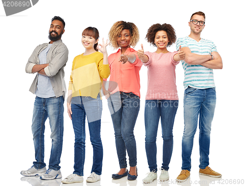 Image of international group of happy smiling people