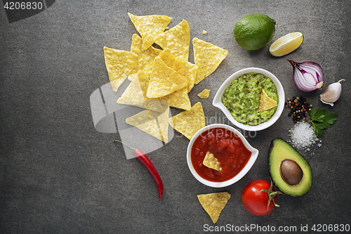 Image of Guacamole and tomato salsa