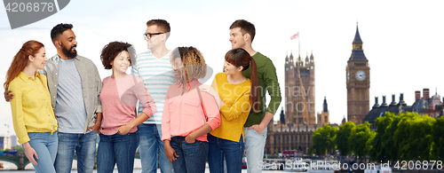 Image of international group of happy people in london