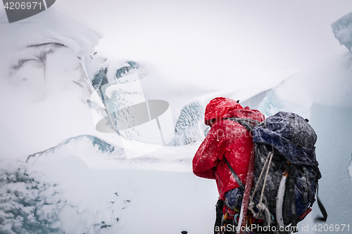 Image of A person during snow storm at Eyjafjallajokull glacier