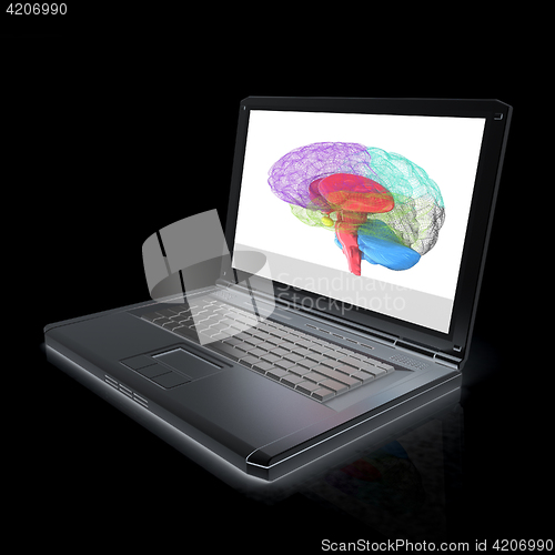 Image of creative three-dimensional model of  human brain scan on a digit