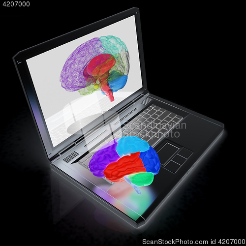 Image of creative three-dimensional model of real human brain and scan on