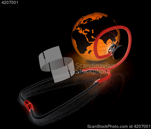 Image of stethoscope and globe.3d illustration