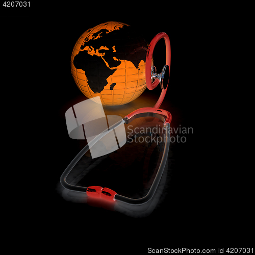 Image of Stethoscope and Earth.3d illustration