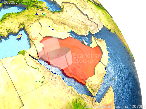 Image of Saudi Arabia on Earth in red