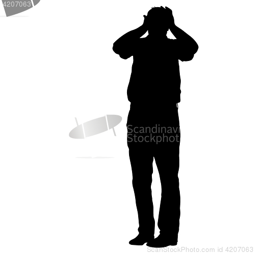 Image of Black silhouettes man holding hands behind his head. illustration