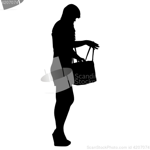 Image of Black silhouettes of beautiful woman on white background. illustration