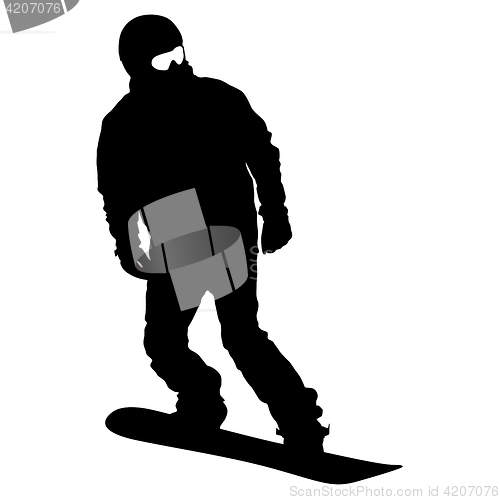 Image of Black silhouettes snowboarders on white background. illustration