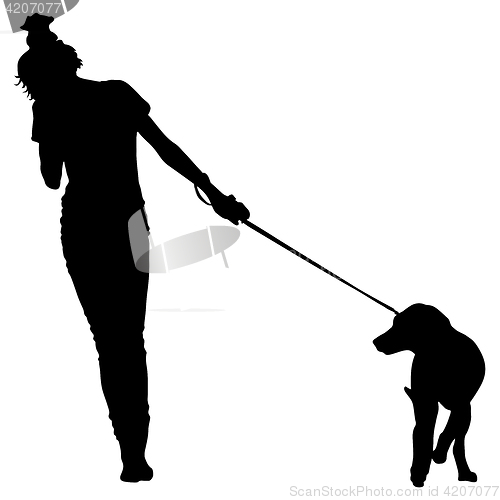 Image of Silhouette of people and dog. illustration