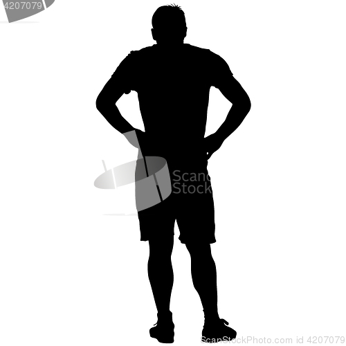 Image of Black silhouette man holding hands on his hips. illustration