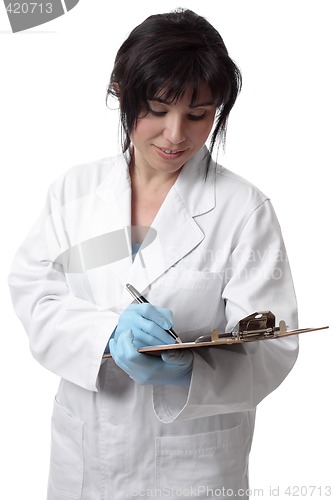 Image of Doctor or scientist holding clipboard