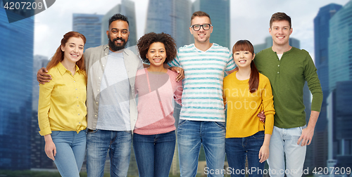 Image of international group of happy smiling people