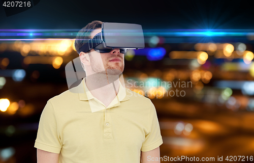 Image of man in virtual reality headset or 3d glasses