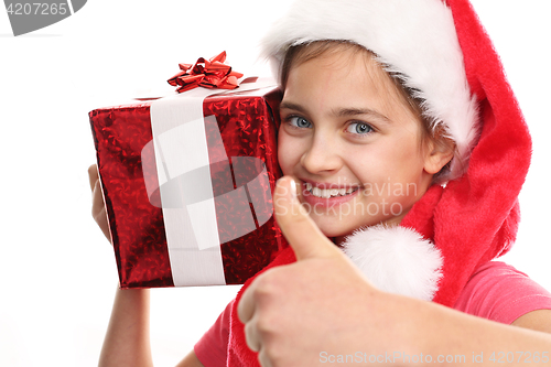 Image of Christmas gifts, joy child We make dreams come true. Happy child with Christmas gift.