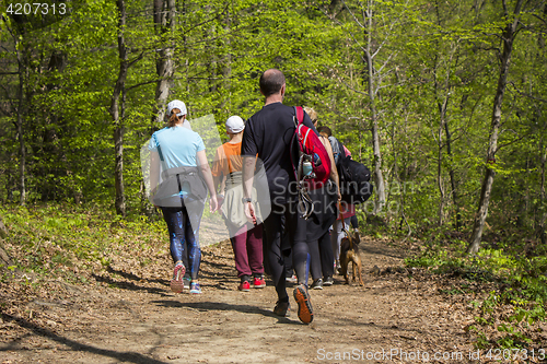 Image of Group of people walking by hiking trail