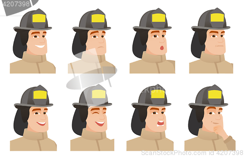 Image of Vector set of firefighter characters.