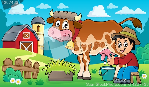 Image of Farmer milking cow image 3