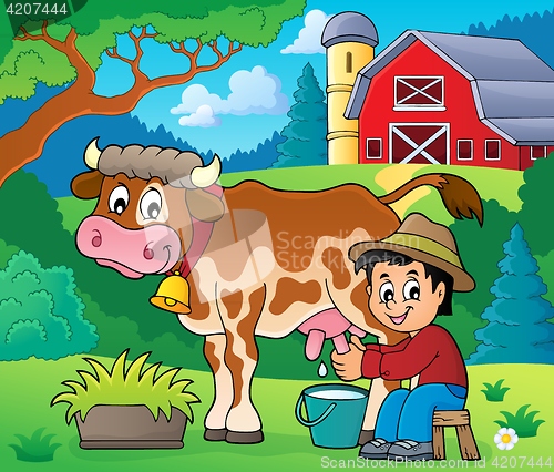Image of Farmer milking cow image 2