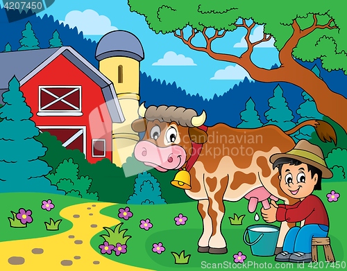 Image of Farmer milking cow image 4
