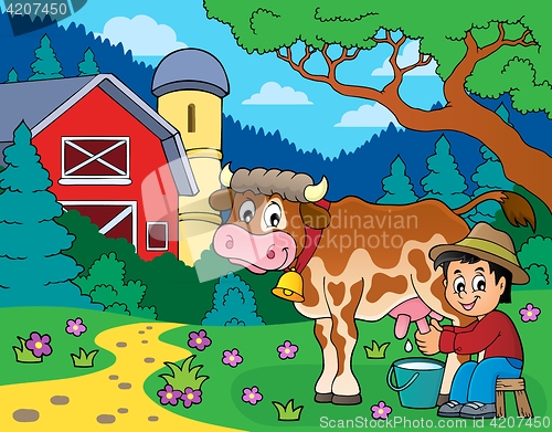Image of Farmer milking cow image 4