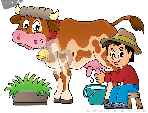 Image of Farmer milking cow image 1