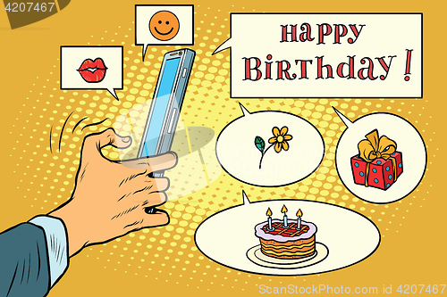 Image of Mobile app greetings happy birthday