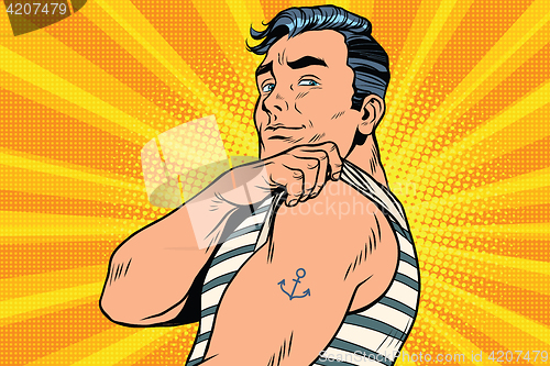 Image of Sailor with tattoo on hand