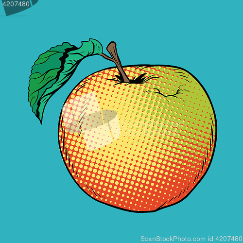 Image of Ripe yellow red Apple with green leaf
