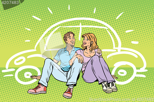 Image of Young people man and woman dream about the car