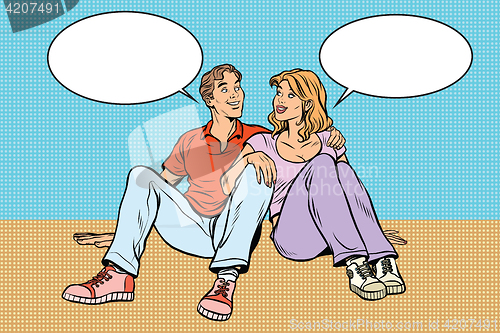 Image of young couple man and woman talking