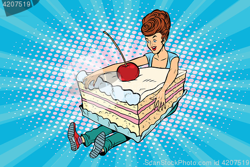 Image of Happy girl and sweet cake
