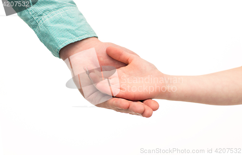 Image of happy father and child holding hands