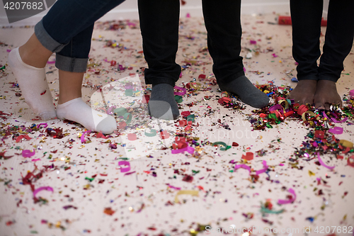 Image of confetti party multiethnic group of people