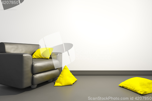 Image of armchair with yellow pillows