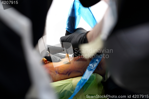 Image of Color tattoo inks. A tattoo artist tattooing color tattoo Making tattoo