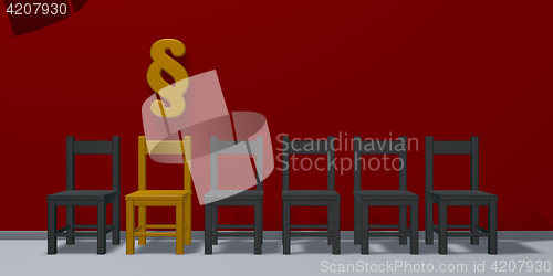 Image of row of chairs and paragraph symbol - 3d rendering