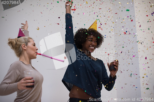 Image of confetti party multiethnic group of people