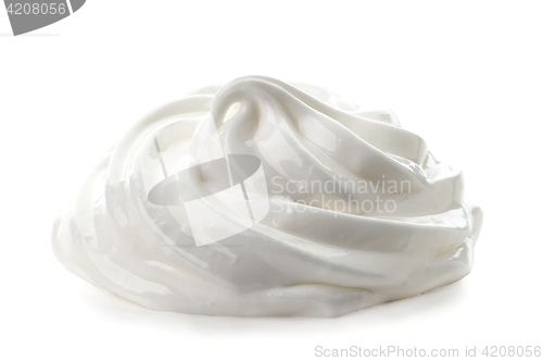 Image of whipped eggs whites on white background
