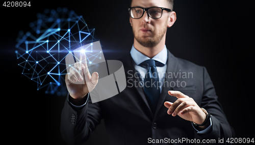 Image of close up of businessman with network projection