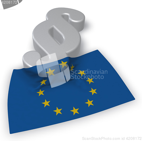 Image of paragraph symbol and flag of the european union - 3d rendering